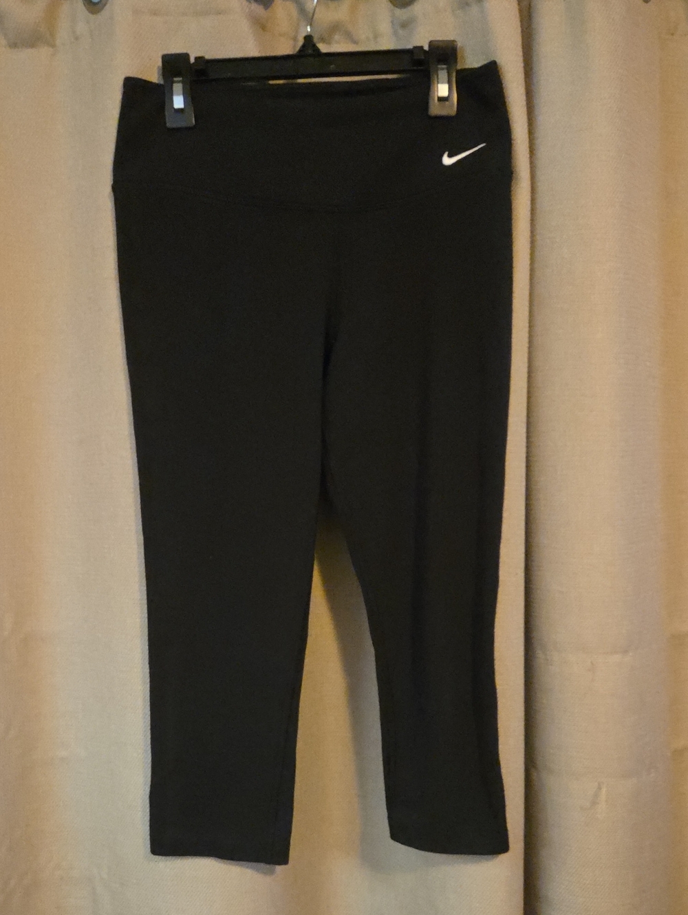 Nike Women's Black Capri Leggings with White Swoosh